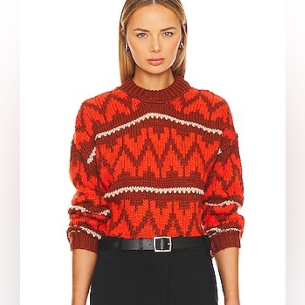 THE GREAT. Vibrant Red and Brown Knit Sweater